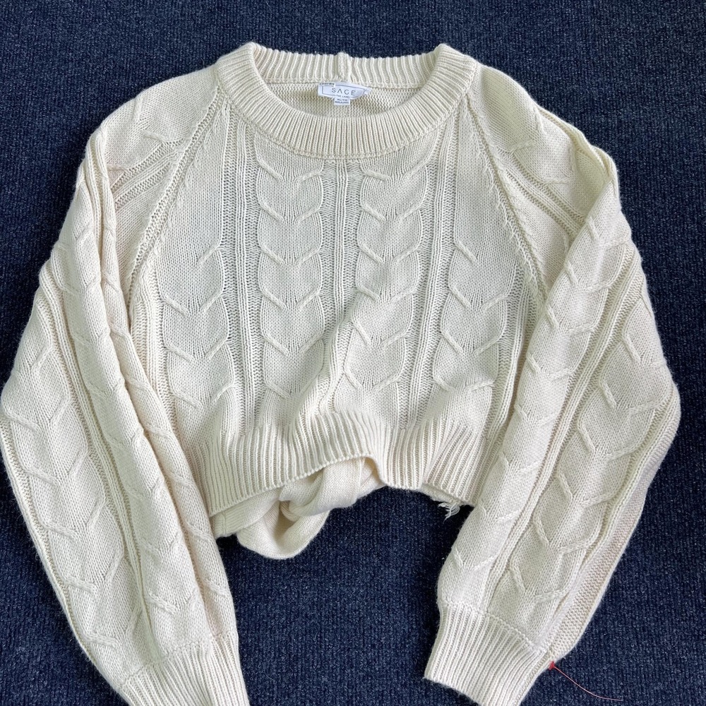 Sage‎ The Label Sweater Womens XL Cream Cable Knit Open Back Tie Crop